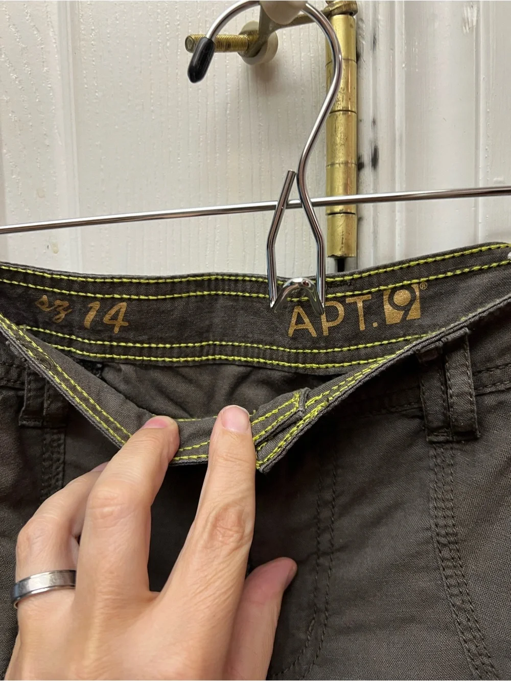 Apt. 9 Olive Green Shorts with Contrast Yellow Stitching